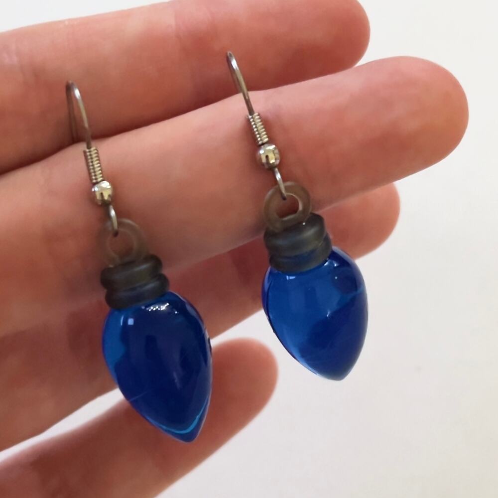 Blue Christmas Light Earrings Holiday Jewelry